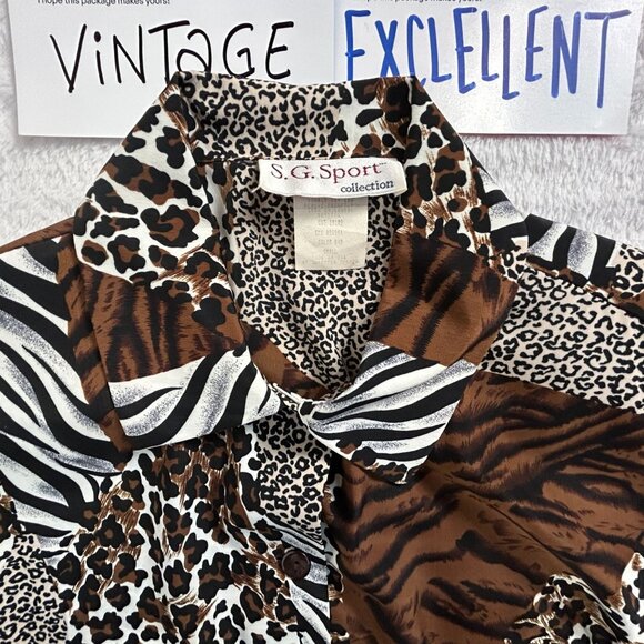S.G. Sport Collection Vintage Animal Print Button-Up Shirt Womens Small Brown - Picture 3 of 9
